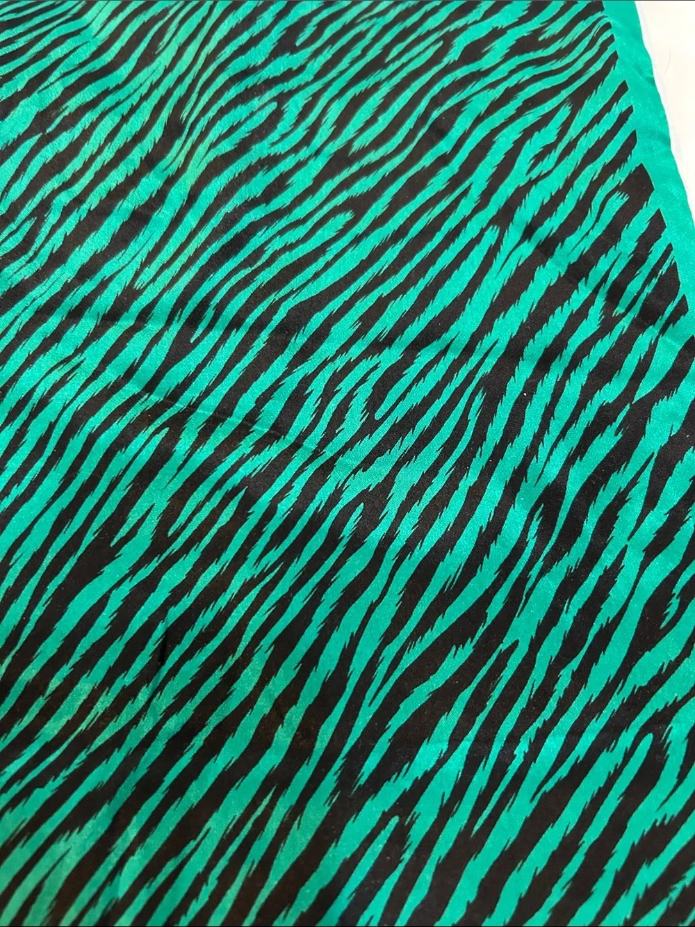 Vintage gorgeous Green and Black Zebra Print Scarf silk wool Oscar De la Rena